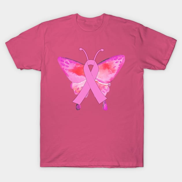 Butterfly with Pink Ribbon for Breast Cancer Awareness T-Shirt by Scarebaby